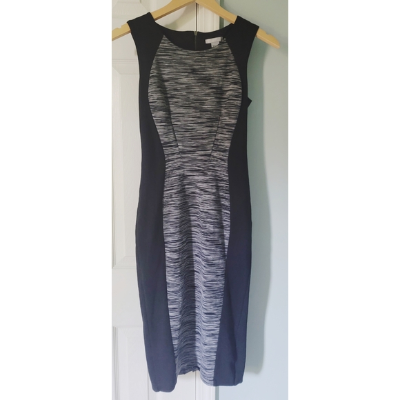 H&M Women's Dress Sz S Ponte Knit Midi Pencil Sheath Black Gray Sleeveless - Picture 3 of 6